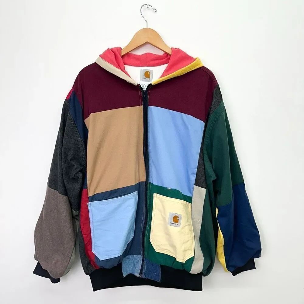 Carhartt Unisex Multicolored Patchwork Hooded Full Zip Jacket